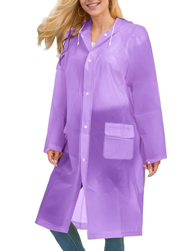 Besshopie Women Purple Raincoat Jacket,Unisex Kids Clear EVA Rain Coat Costume Purple M - Thumbnail 2