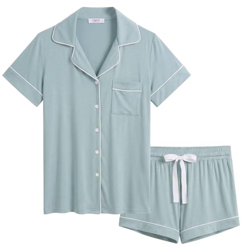 Image of Cherrydew Women's Bamboo Viscose Cooling Button Up Pajama Shorts Set