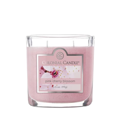 Colonial Candle Pink Cherry Blossom Scented Jar Candle 2 Wick 3.5 oz Mottled Wax Candle