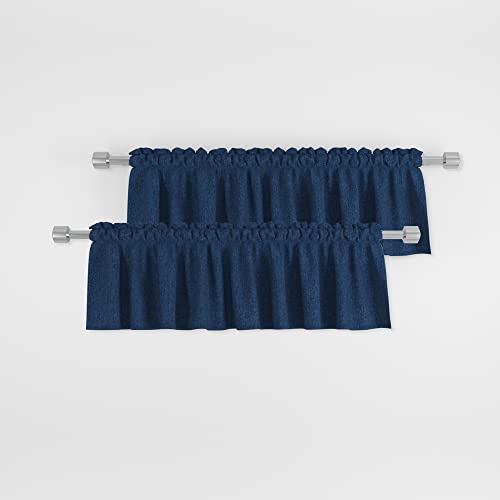 Upopo 2 Pieces Valances Curtains 18 Inches Long Kitchen Short Small Mini Little Caravan Linen Textured Living Room Navy Blue Bedroom Window Curtain Toppers Bathroom Privacy Valence Pair Rod Pocket #TOP12