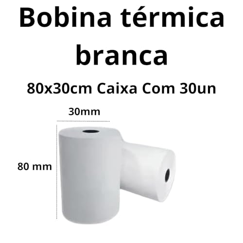 Bobina Térmica 80x30 Na Cor Branco A Caixa Possui 30 Unidades Impressão Sem Tinta para Recibos e Com