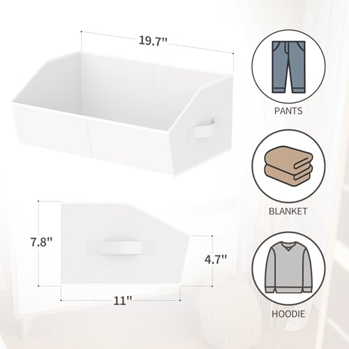 Image of Homsorout Storage Bins for Shelves - Large Trapezoid Closet Shelf Organizer, Fabric Organization Bins with Handles, Storage Baskets for Clothes, Towel, Purse, 4 Pack, White
