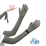 [HEWEAYTA] 接触冷感アームカバー 日焼け対策 滑り止め加工 吸汗速乾 - UVカット スマホ操作可能 薄手 涼しい アウトドア 腕抜き 熱中症対策 手袋着脱可能(グリーン Free Size)