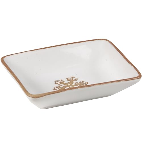 Primitives by Kathy Decorative Mini Tray - Brown Debossed Snowflakes on a Snowy Cream Colored Durable Stoneware Mini Tray