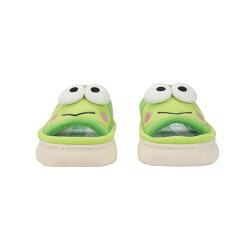 Bioworld Keroppi 3D Character Face Art Women's Green & White Plaid Open-Toed Slide Slippers3