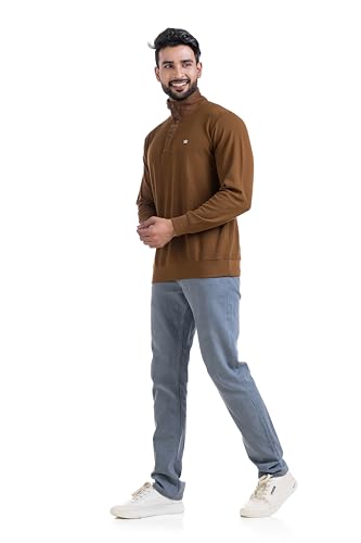 Image of Men's Sweat Shirts with Zippered, Full Sleeves Solid /Relaxed & Regular Fit Pure Cotton Sweater /Comfortable and Casual Winter Wear for College, Office