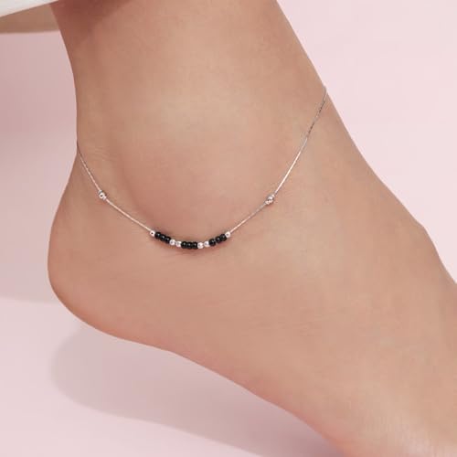 Image of ZAVYA 925 Silver Triple Beaded Rhodium Plated Anklet, Single | Gift for her, Gifts for Women & Girls | With Certificate of Authenticity and 925 Stamp