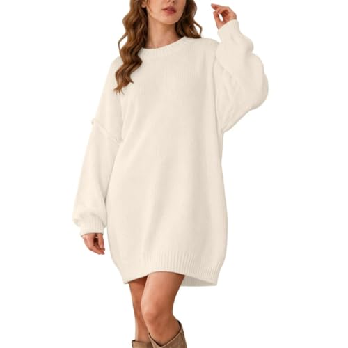 JiXiang Plus Size Sweater Dress Women Crewneck Long Sleeve Fall Knitted Dresses Drop Shoulder Ribbed Hem Cozy Soft Pullover - image 2