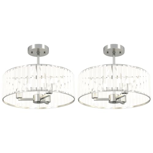 Image of HOMCOM Crystal Ceiling Light Fixture Semi Flush Mount Set of 2 Silver Tone