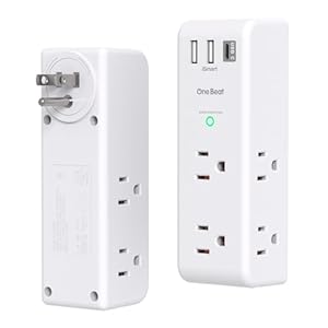 Surge Protector Outlet Extender with Rotating Plug, 6 AC Multi Plug Outlet with 3 USB Ports (1 USB C), 1800 J, 3-Sided Swivel Power Strip with Spaced Outlet Splitter for Dorm Office, White-2 Pack