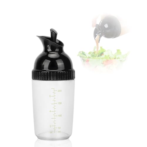 AZMUDE 200ml Salad Dressing Shaker Container Condiment Bottles Salad Dressing Bottles Leakage Proof Salad Dressing Jar with Lid for Kitchen (Black)