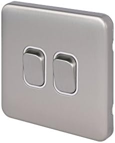 Schneider Electric Lisse Screwless Deco - Double 2 Way Light Switch, 10AX, GGBL1022WSS, Stainless Steel with White Insert