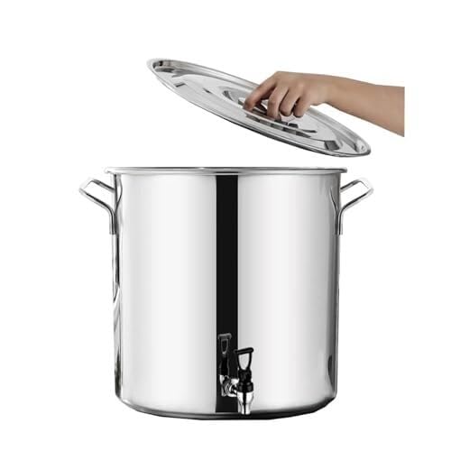 Pentola da brodo con Rubinetto, 56 Litri, in Acciaio Inox, Rotonda, con Manici Soft-Touch e Fondo Composito, Ideale per Cucinare e preparare Bevande - Secchiello per Il Vino Incluso