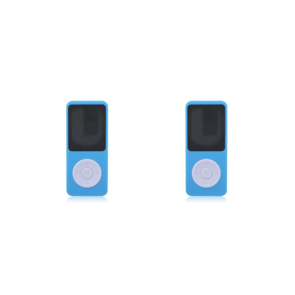 Juego de 2 mini reproductores de MP3 y MP4 con pantalla digital portátil, para viajar, correr, vídeo, música, micrófono, lector de libros electrónicos, azul, 16 G