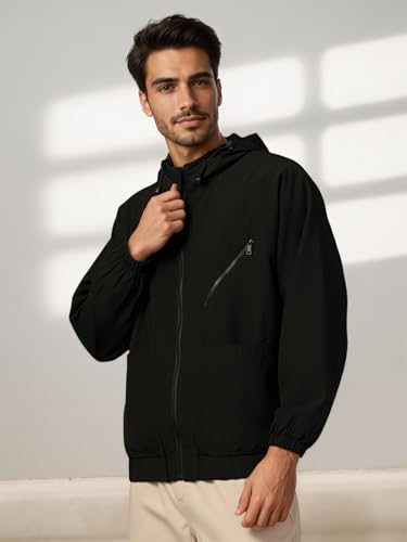 Image of CHKOKKO Sunscreen Jacket for Men Windcheater Hooded Zipper Sports Jacket | UV Protection | Sun Protective | Lightweight Water Resistant | Riding Biker | Outdoor Travel Gym Running