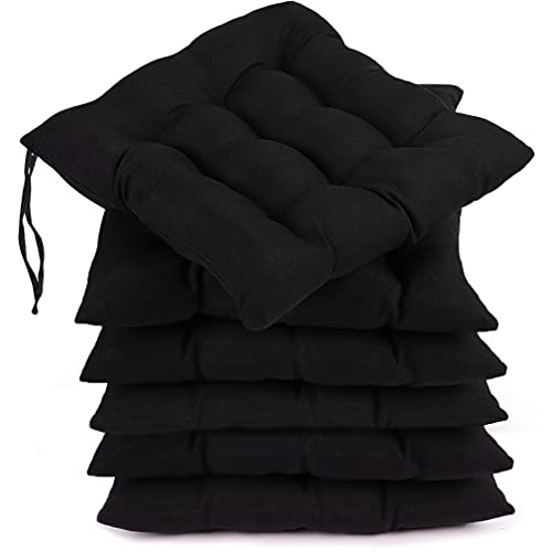 Tesosy Lot de 6 Coussins pour Chaise 40 x 40 x 3.5 cm, Coussin Chaise Exterieur Coussin de Jardin Idéal pour Intérieur et Extérieur Terrasse Balcon Canapé, Galette Chaise Polyester,Noir Cover
