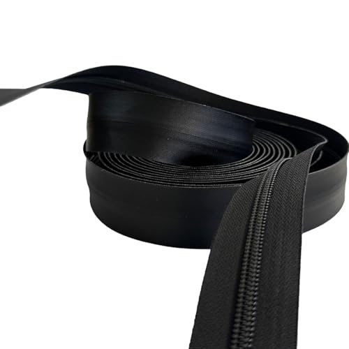 #5 YKK AquaGuard Water Resistant Coil Continuous Zipper Chain by The Yard Make-A-Zipper with Auto Pull (Automatic Lock Slider) Color Black - Pick an Option (Black #580J, 10 Yards - Chain Only)
