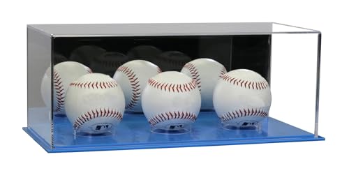 Better Display Cases Triple Baseballs or Tennis Balls Clear Acrylic Display Case with Mirror Case and Light Blue Base (A116/V63)