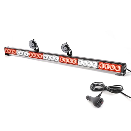 SMALLFATW 32 inch Red White Emergency Lights for Vehicles 28 LED, Traffic Advisor Lights Safety Windshield Dash Warning Light for Volunteer Firefighter Vehicles Trucks with Cigar Lighter