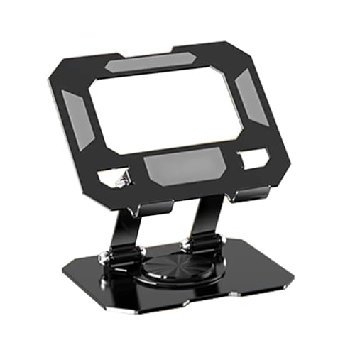 Image of Aluminium Tablet Stand Holder, 360 Rotating Base, Height & Angle Adjustable Metal Phone Stand, Foldable Desk Holder Compatible with All Tablets & Smartphones (Black)