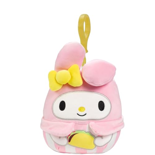 Squishmallows Squishmallow My Melody Hello Kitty and Friends 3.5 inch Clip-On Plush, Pink Stripes with Taco, Small