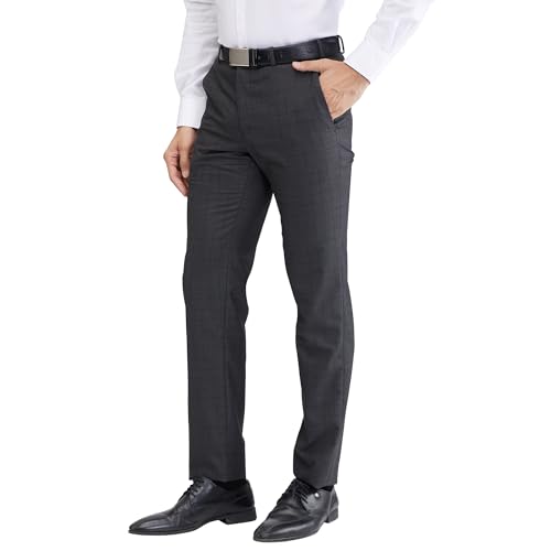 Image of Raymond Men's Slim Fit Checks Pattern Poly Viscose Blend Flat Front Formal Trouser