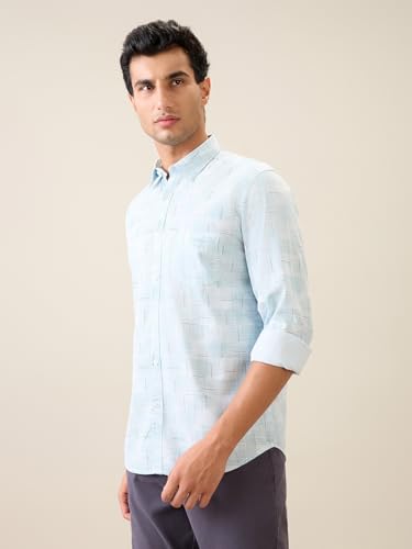 Image of Parx Men Slim Fit Print Pattern Pure Cotton Semi Cutaway Collar Full Sleeve Casual Shirt