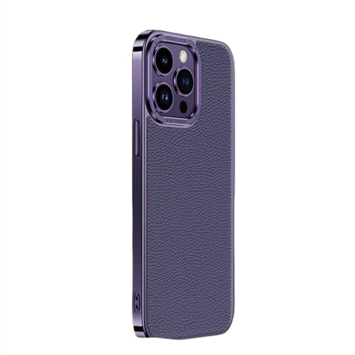 Étui de téléphone ENILSA pour iPhone 15 14 13 Pro Max en cuir véritable violet