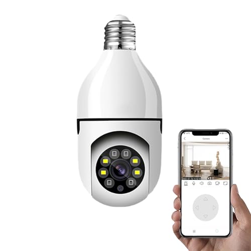 E27 Light Bulb Camera 1080P Bayonet Fitting, 2-Way Talk WiFi Camera Wireless, 360 Degree Human Motion Detection Two Way Audio Night Vision, for Indoor Outdoor