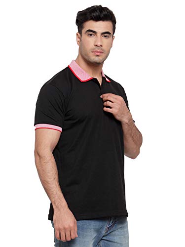 Image of JOSH DANIEL Solid Men's Cotton Polo T-Shirt with Contrast Collar, Black, T-Shirts Combo (Pack of 2)