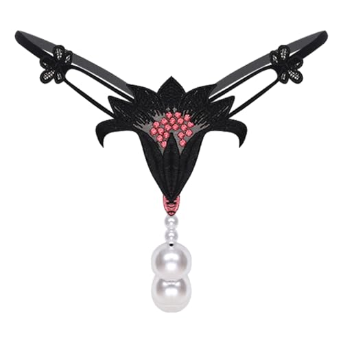 Rswnyirn - Tanga G-String para mujer con mini slip, cadena de perlas, bordados, abertura, ropa interior, lencería, ropa interior sexy, L