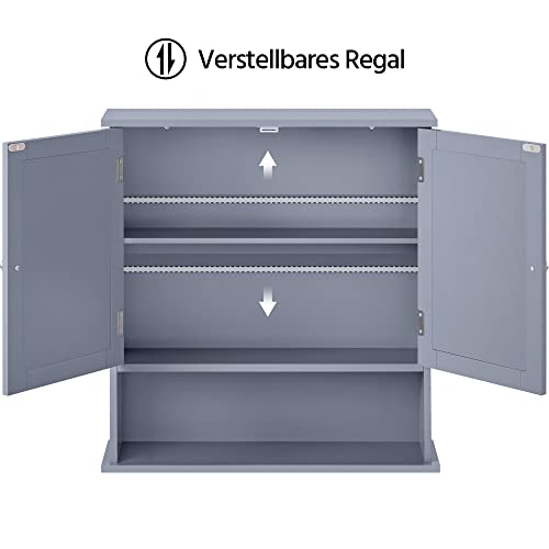 Yaheetech Spiegelschrank, Badschrank, Hängeschrank mit Spiegeltür, Badezimmerspiegel Wandschrank mit 3 Ablagen 56 cm x 13 cm x 58 cm Grau