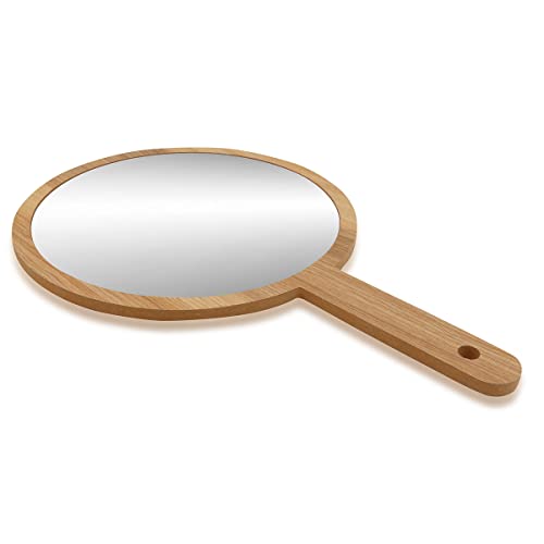 Image of Jumbo Round Shape Wooden Beauty Makeup Mirror 9.5 inch for Bathroom, Dressing Table /Shaving /and for Travel kit