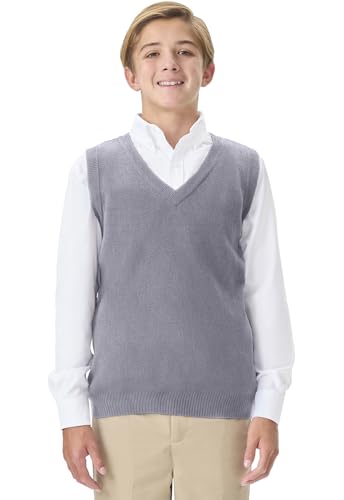 Classroom Uniform V-Neck Sweater Vest for Men and Women with Ribbed Armholes, Neck and Hem 56912, XL, Heather Gray