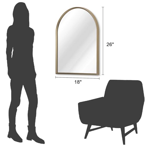 Image of Bathroom Arched Wall Mirror Brushed Metal Vanity Wall Mounted Mirror for LivingRoom Bedroom Entryway Room Vanity Home Decor 26 inchx18 inch