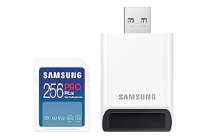 Samsung PRO Plus SD-Karte, 256 GB, UHS-I U3, Full HD & 4K UHD, 180 MB/s Lesen, 130 MB/s Schreiben, Speicherkarte für Kameras und Drohnen, Inkl. USB-Kartenleser, MB-SD256SB/WW