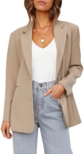 Womens Casual Blazers Long Sleeve Oversized Open Front Business Lapel Button Work Office Jackets Light Khaki