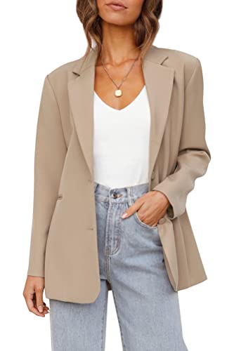 Womens Casual Blazers Long Sleeve Oversized Open Front Business Lapel Button Work Office Jackets Light Khaki #TOP10