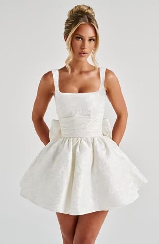 YMSHA Square Neck Short Satin Homecoming Dresses for Teens Jacquard Cocktail Party Dress YMS3664