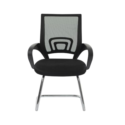 Cadeira Escritório Fixa Tela Mesh Preta Base Cromada