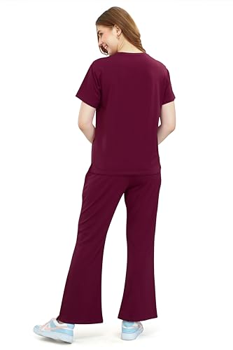 Image of ZEYO Women's Cotton Typography Wide Bottom Night Suit Set of Top & Pajama Set
