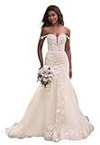 Lqdyrt Lace Wedding Dress for Bride 2025 Off The Shoulder Tulle Sweetheart Mermaid Champagne Bridal Dresses with Train US14