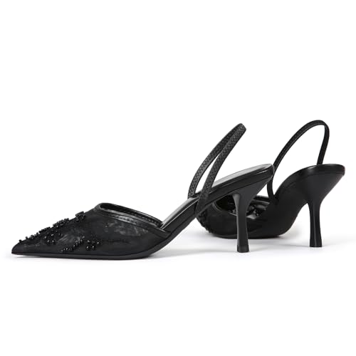 Image of Fashion Mesh Slingback Pumps Shoes for Women Ankle Strap Pointed Toe Pumps