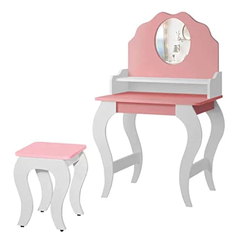 Penteadeira Infantil com Espelho e Banqueta Branco/Rosa