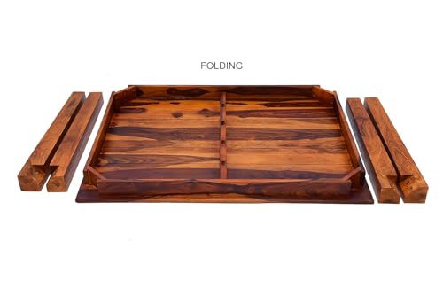 Image of Sheesham Wood 4 Seater Dining Table Sets for Dining Room | Solid Wood Dining Table with 4 Cushion Chairs for Hotels | Dining Room Sets Furniture for Hotels (Honey Finish)