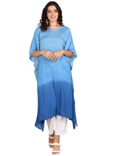 Image of Maaesa Women Handcrafted Tie & Dye Rayon Crepe Kaftan Dress | Casual Wear | Flowy Kaftan Style | Lightweight & Breathable Fabric