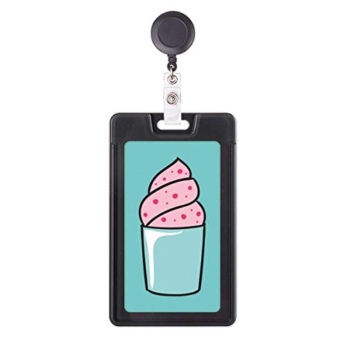 Étui pour badge rétractable rose avec motif de tasse de glace gourmande