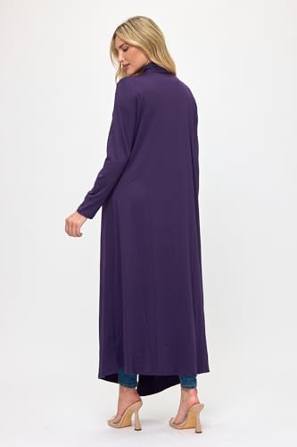 Image of Isaac Liev Women's Maxi Cardigan - Casual Long Flowy Open Front Floor Length Drape Lightweight Duster Sweater 136 Eggplant M