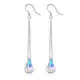 DESIMTION Sterling Silver Drop Dangle Earrings, Color Change Aurora Borealis Raindrop Crystal from Swarovski with Gift Box, Soft Cloth