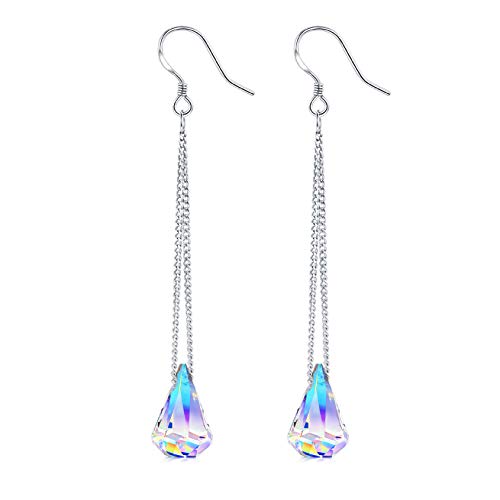 Desimtion 925 Sterling Silver Raindrop Dangle Hypoallergenic Earrings Color Change Crystal For Swarovski